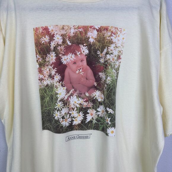 Vintage 90s Anne Geddes Baby Daisies Graphic Tee Dress OS Yellow Rare Y2K Floral - Picture 3 of 11